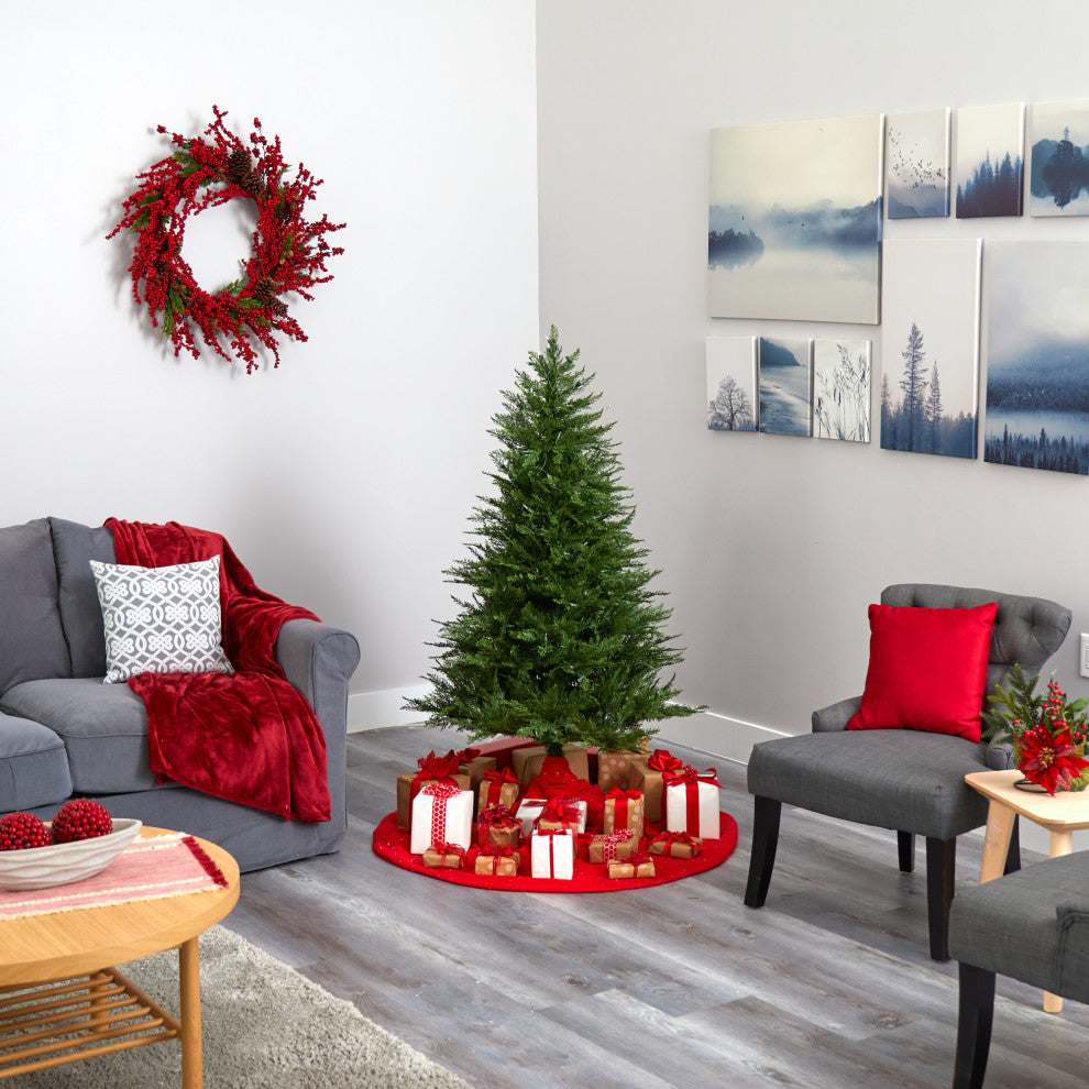 5' Wisconsin Fir Faux Xmas Tree W/ 250 Warm White Lights & 578 Bendable Branches