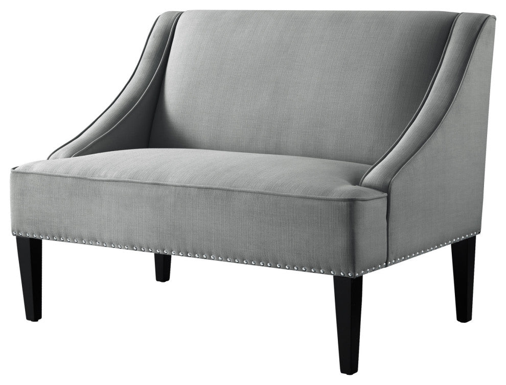 45" Light Gray And Black Upholstered Linen Bench