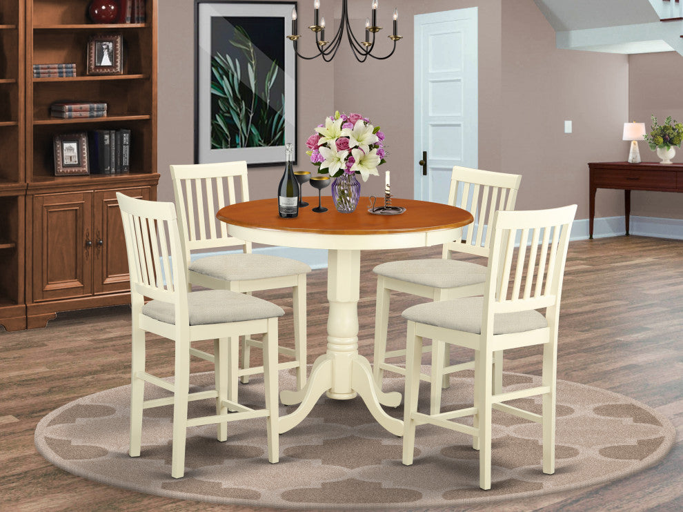 5 Pc Counter Height Dining Room Set - Dinette Table And 4 Bar Stools