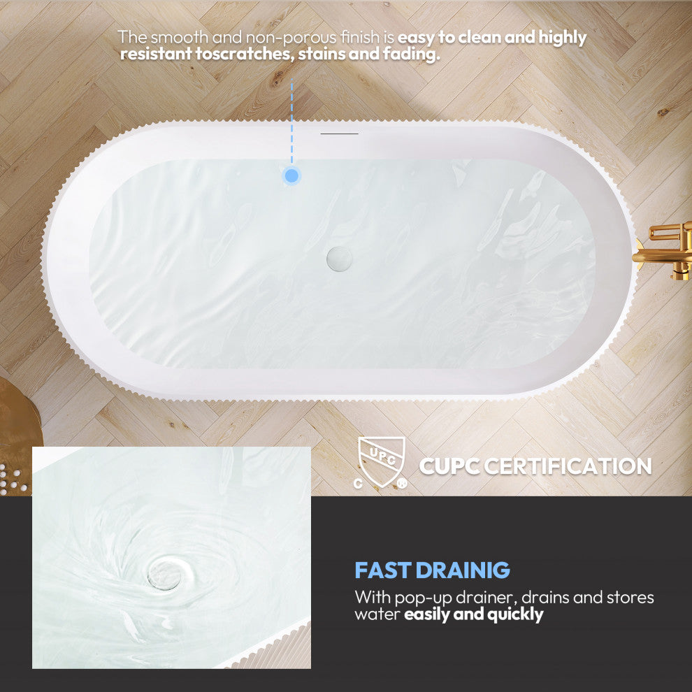 Linyi Freestanding Acrylic Soaking Bathtub, White, 59.1"l X 31.5"w