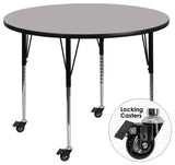 Mobile 48'' Round Grey Thermal Laminate Activity Table-Adjustable Legs