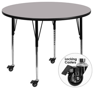 Mobile 48'' Round Grey Thermal Laminate Activity Table-Adjustable Legs