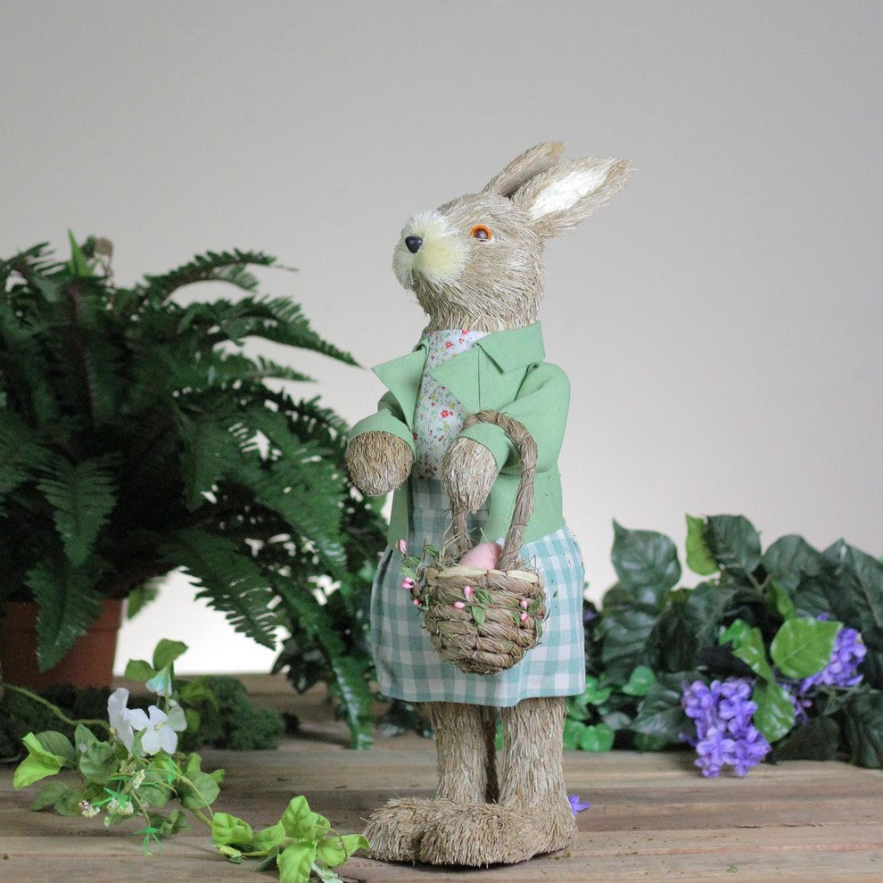 20.25" Easter Bunny Rabbit Spring Figure With Egg Basket