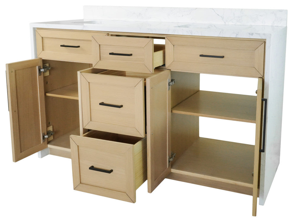 Palisade 60" Bathroom Vanity, Blonde, Engineered Marble, Double