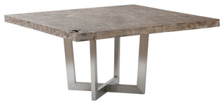 Origins Dining Table, Gray Stone, Square, Brushed Stainless Steel Base