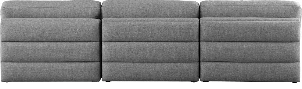 Beckham Linen Textured Fabric Upholstered 3-Piece Modular Sofa, Grey