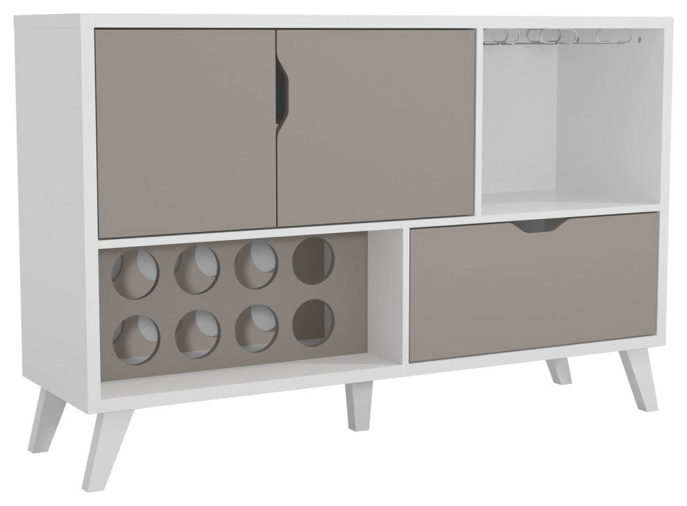 54 Inch 2 Door Wooden TV Stand with Wine Rack and 1 Drawer, White and Gray