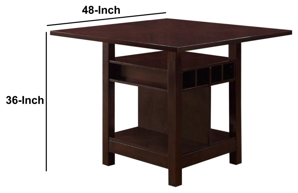 Benzara BM171299 Wooden Counter Height Table With Storage Shelves, Brown