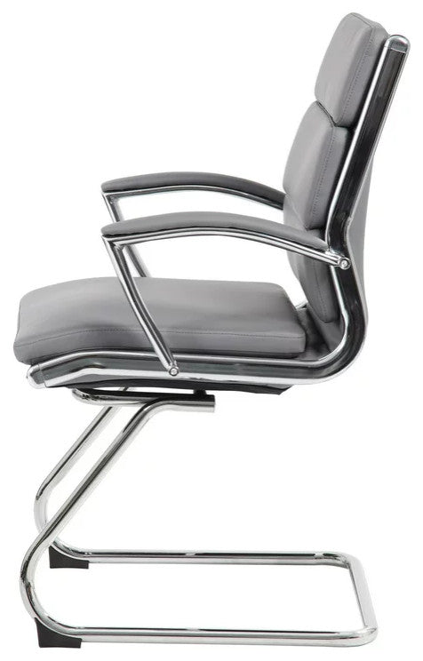 Elegant Office Chair, Chrome Plated Frame & Unique Channeled Mid Back, Gray