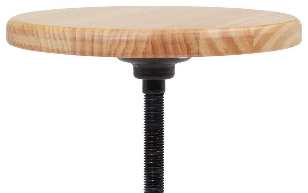 NPS 19-25" Height Adjustable Swivel Stool, Wooden Seat and Black Frame