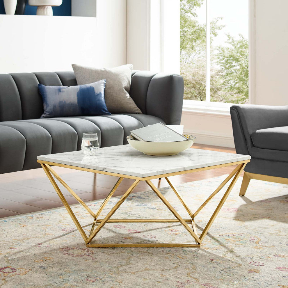 Vertex Gold Metal Stainless Steel Coffee Table Gold White