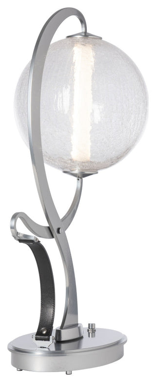 Pression Table Lamp, Sterling Finish, Black Leather, Crackle Glass