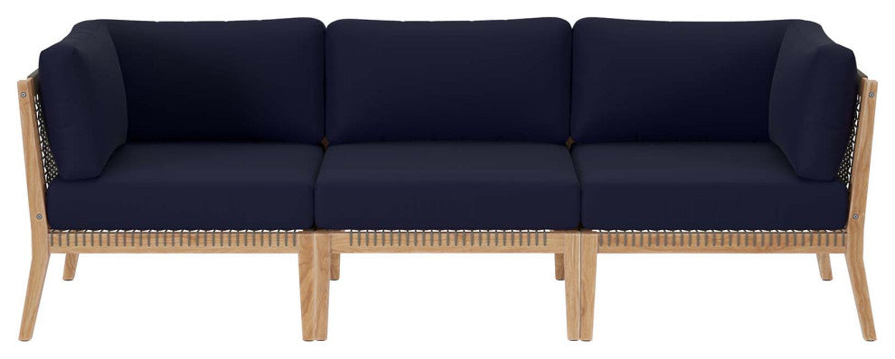 Clearwater Outdoor Patio Teak Wood Sofa, Gray Navy