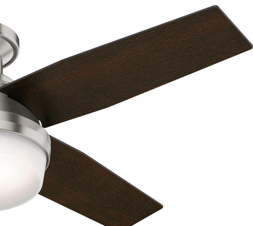 Hunter Fan Company  44" Dempsey Low Profile  Ceiling Fan With Light + Remote, Brushed Nickel