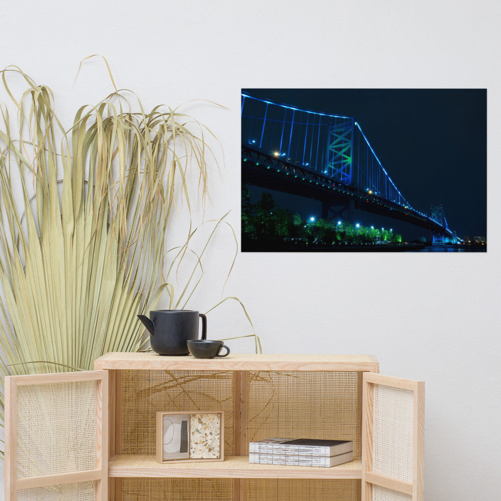 Ben Franklin Bridge Night Urban Landscape Photo Unframed Wall Art Print, 24" X 36"