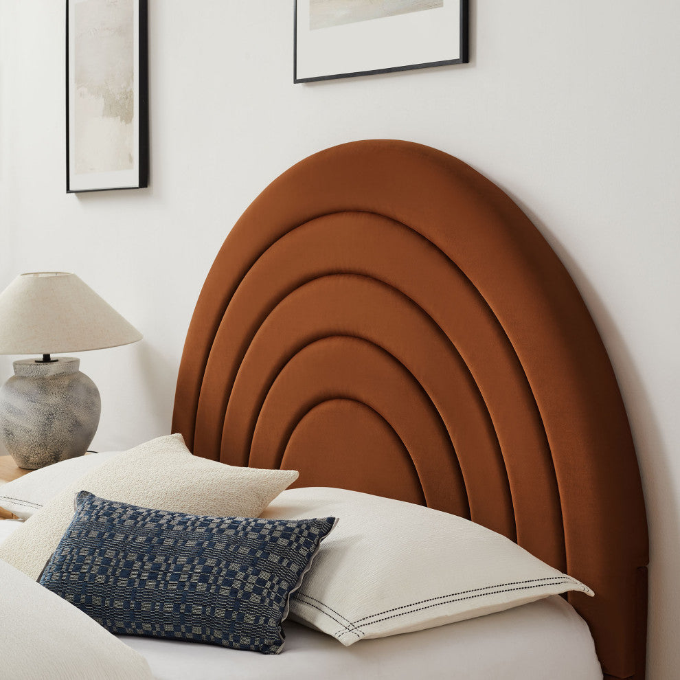 Solana Arched Performance Velvet Queen Platform Bed, Rust