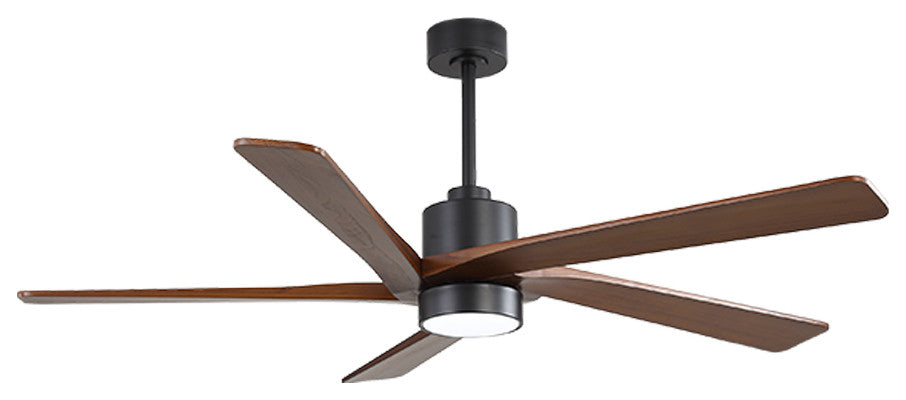 64" 5-Blade LED Ceiling Fan With Light Kit and Remote Control, Black/Walnut