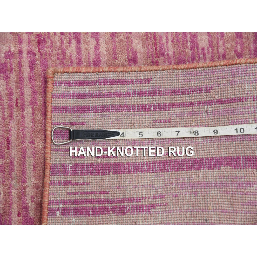 Pink Hand Knotted Vertical Ombre Design Natural Wool Runner Rug, 2'7"x8'4"