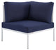 Sofa Corner Chair, Sunbrella, Aluminum, Metal, White Blue Navy, Modern, Outdoor