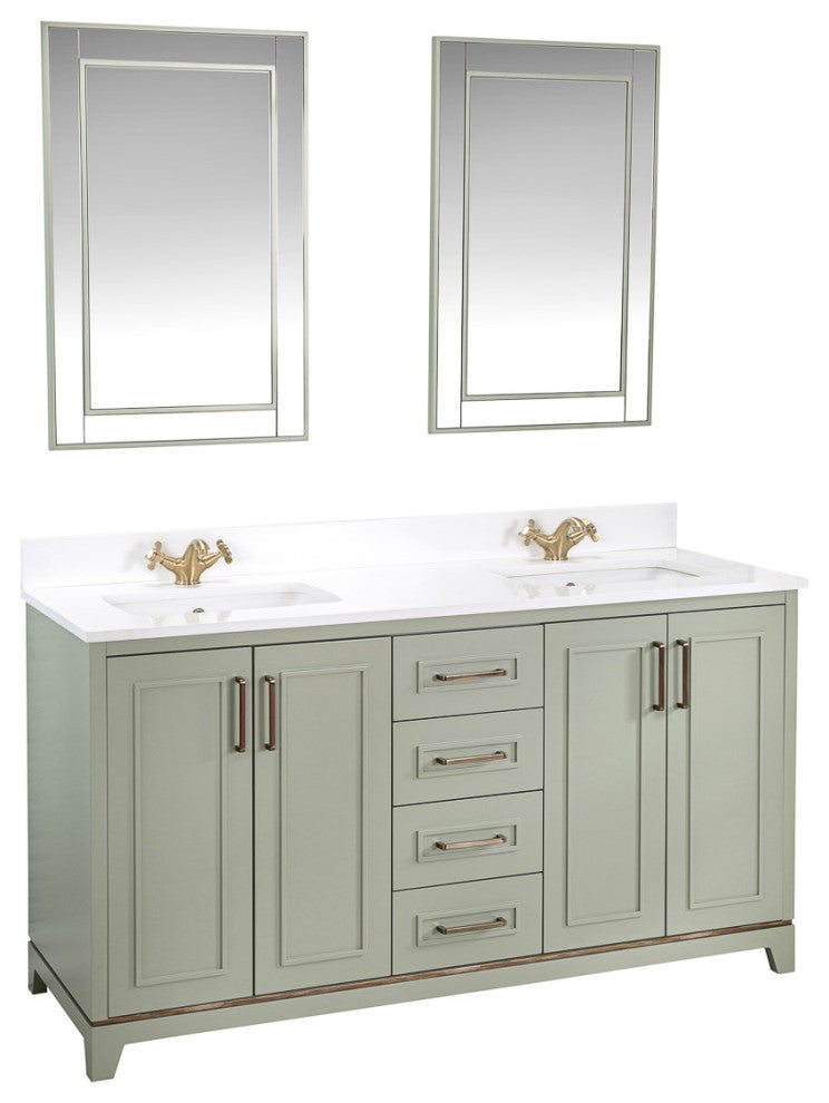 Albia Collection 60" Bathroom Vanity With Sink, Mirror, Countertop, Green