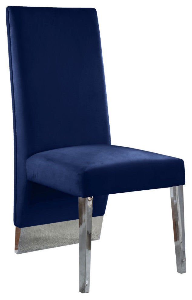 Porsha Dining Chair, Set of 2, Navy Velvet, Chrome Legs