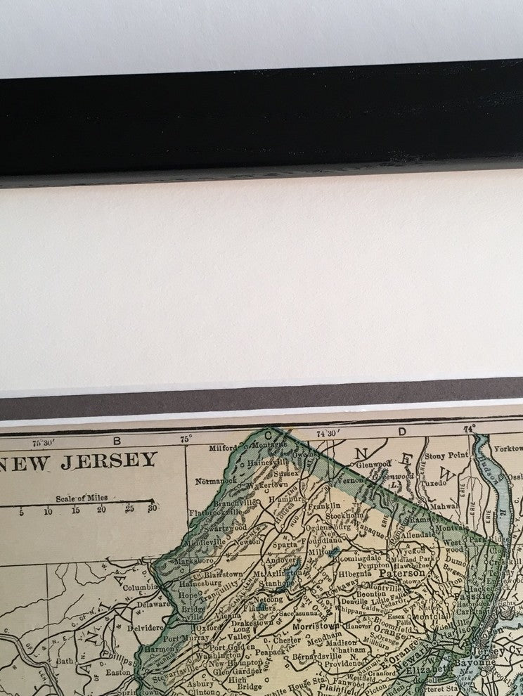 Vintage New Jersey  Map, Framed Original New Jersey State Map- Authentic 1920s
