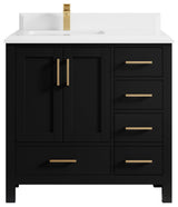 Malibu 36 Left Offset Bath Vanity in Black 1.5" White Quartz