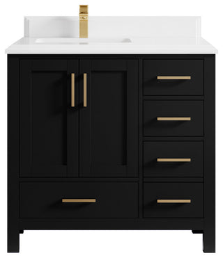 Malibu 36 Left Offset Bath Vanity in Black 1.5" White Quartz
