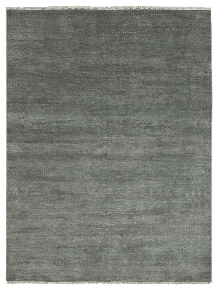 Gray, Hand Knotted Grass Design, Densely Woven, Wool and Silk Rug, 5'1"x7'1"