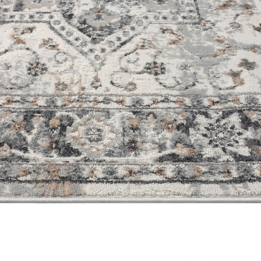 Frances Medallion Woven Area Rug/Runner, Gray, Gray, 5' x 7'