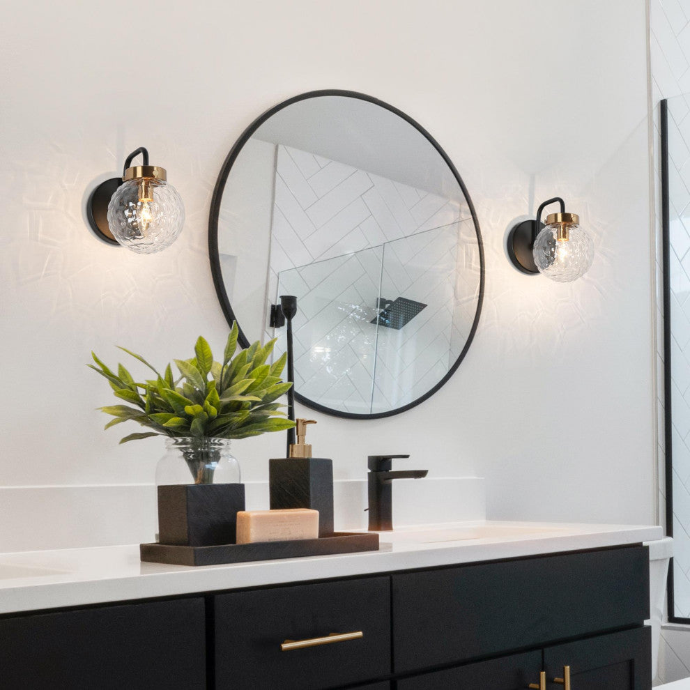 LNC Astrid Black and Gold Modern Textured-Glass Wall Sconce, 1 Light