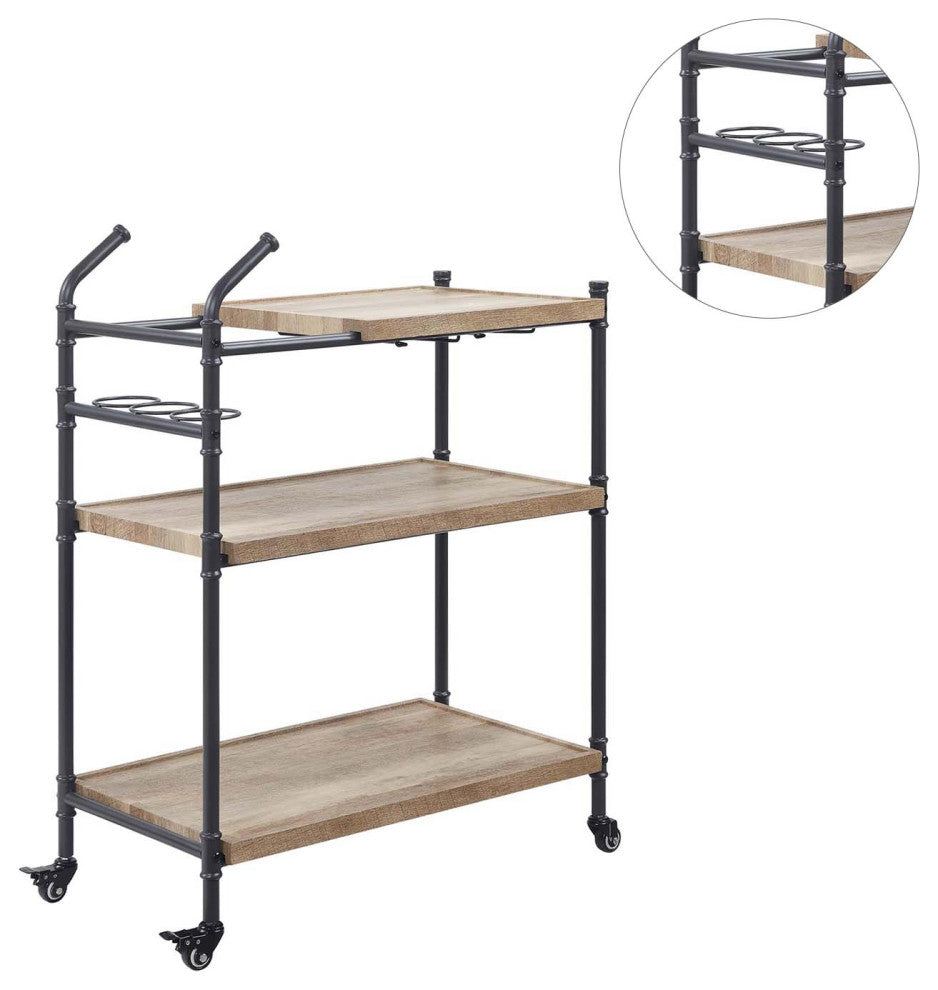 Acme Brantley Serving Cart Oak and Sandy Black Finish