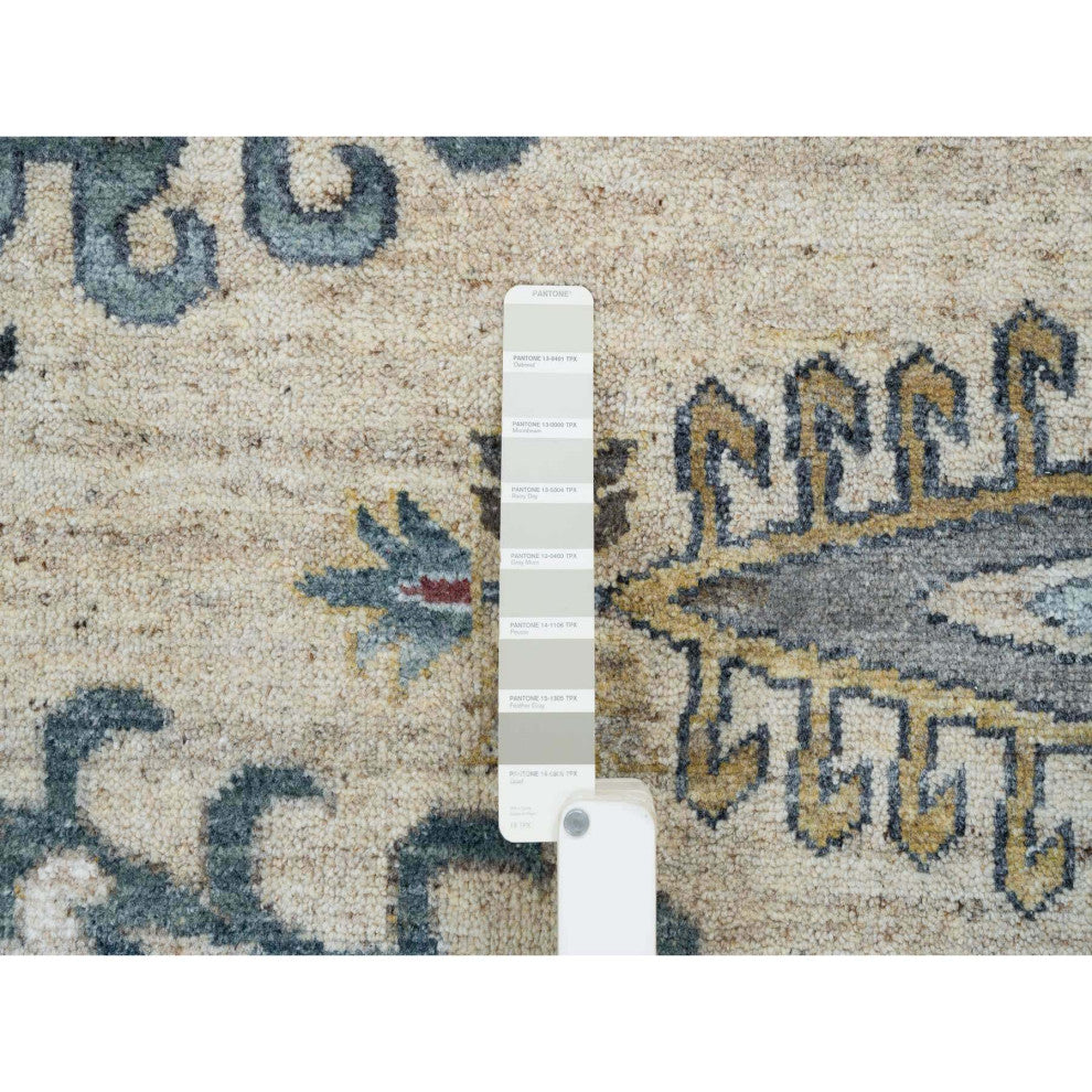 Ivory Hand Knotted Reimagined Viss Design 100% Wool Oriental Rug, 10'x14'