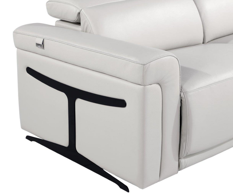 Augusto Top Grain Power Reclining Italian Leather Loveseat, Light Gray