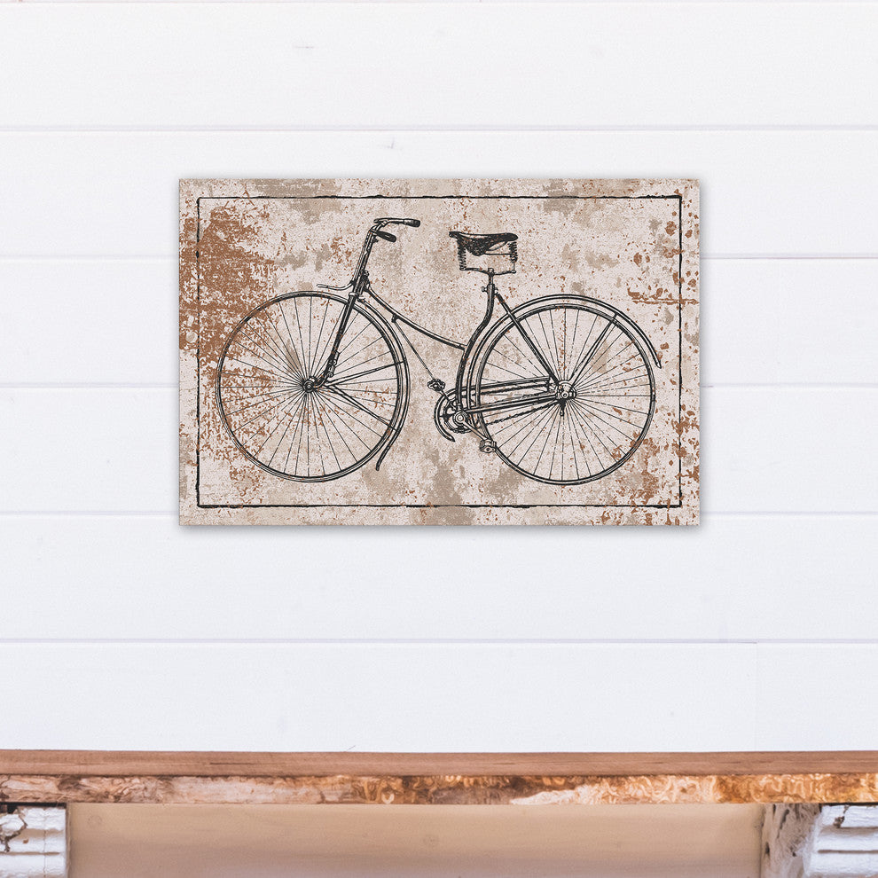 Black Vintage Bike on Spackle Beige Print on Canvas