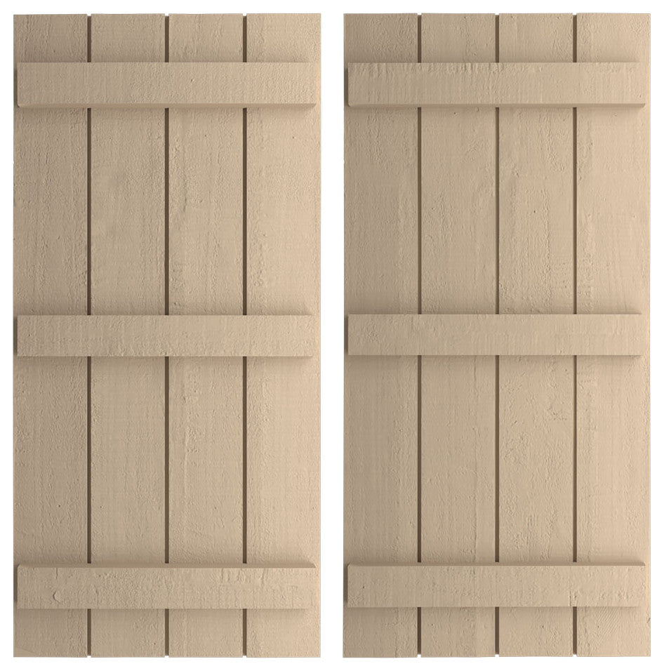 Rustic 4 Board Joined B-N-B Faux Wood Shutters, Rough Cedar, 22x64"