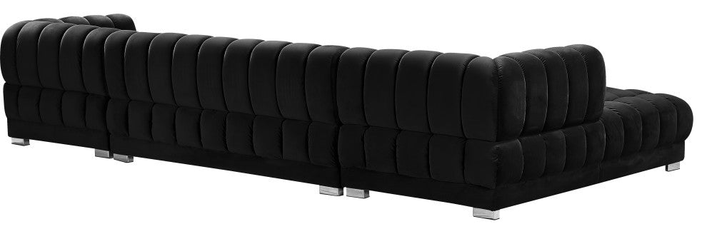 Gwen Biscuit Tufted Velvet Upholstered 3 Piece Sectional, Black