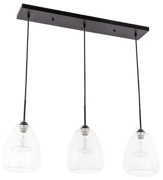 Black Finish And Clear Glass 3-Light Pendant