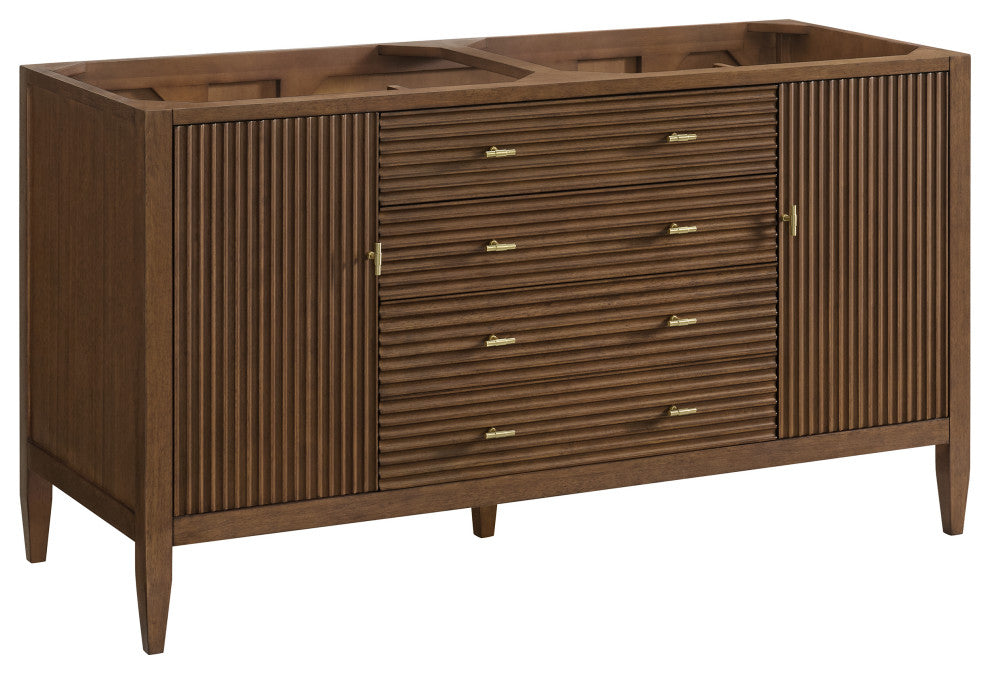 Myrrin 60" Double Vanity, Walnut, 1-Hole 3 CM White Zeus Top, Backsplash