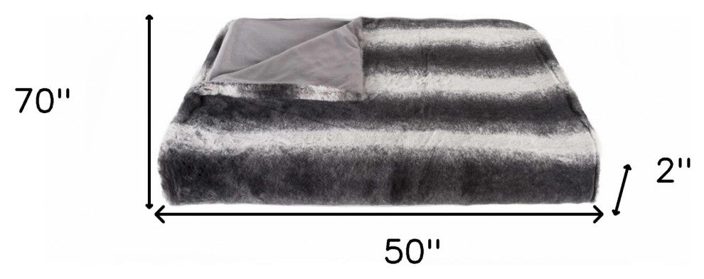 50" X 70" Gray and White Faux Fur Striped Plush Throw Blanket