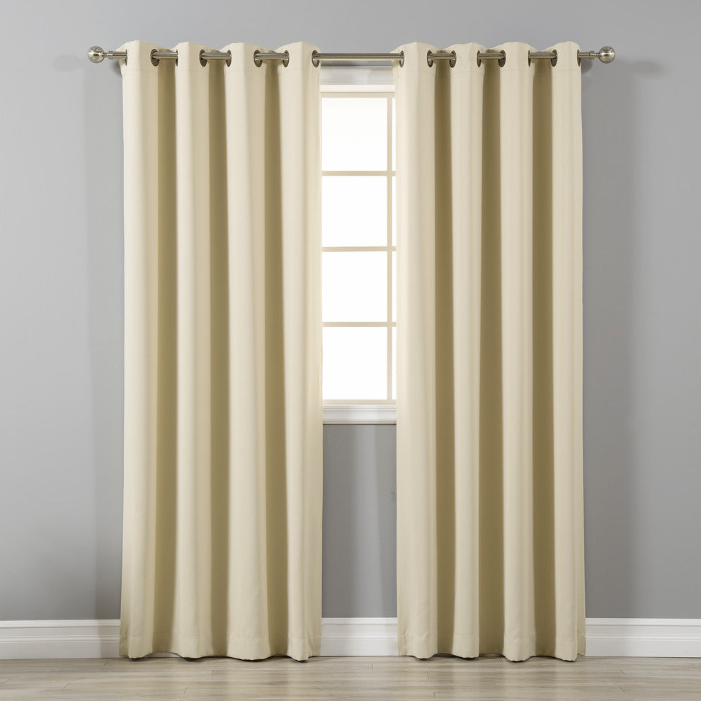 Solid Grommet Top Thermal Insulated Blackout Curtains, Beige, 84"