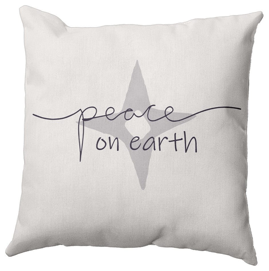 Purple-Gray Colored Peace on Earth Christmas Polyester Throw Pillow, 26"x26"