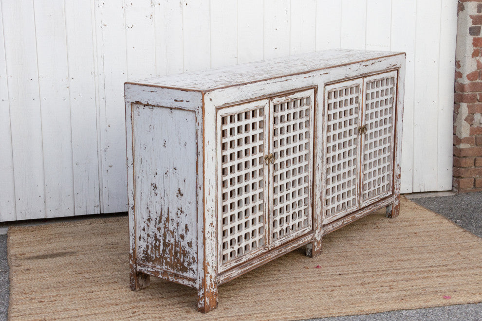 Farmhouse Antique White Lattice Sideboard