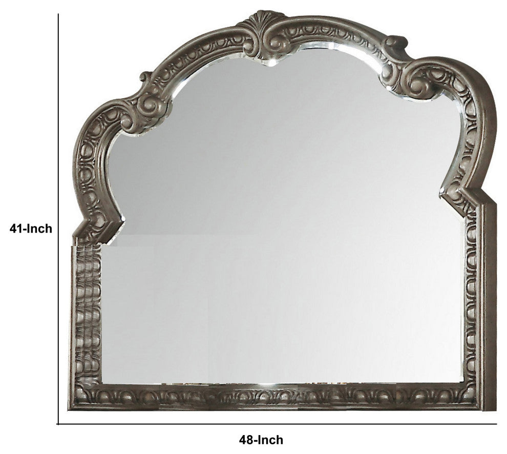 Benzara BM232986 Wooden Carved Wall Mirror With Scrolled Framework. Gold