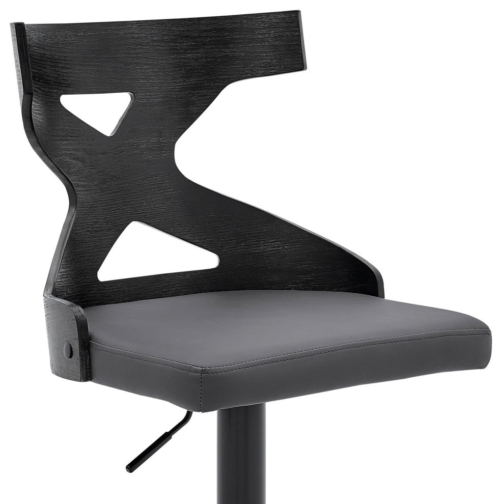Gray Faux Leather Stylish Curved Back Bar Stool