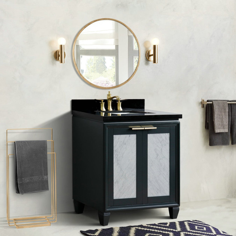 31" Single Sink Vanity, Dark Gray Finish With Black Galaxy Granite