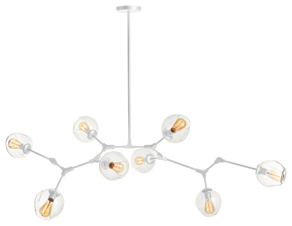 Midcentury Modern 8 Light White Chandelier Abstract Burst Glass Shade Adjustable