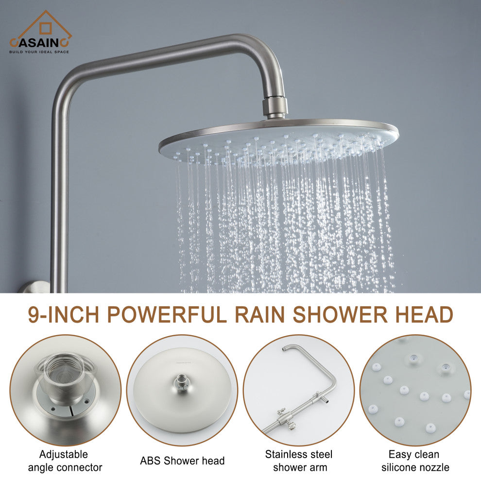 10inch Wall Mount Exposed Pipe Rainfall Shower System with Hand Shower, Brushed Nickel