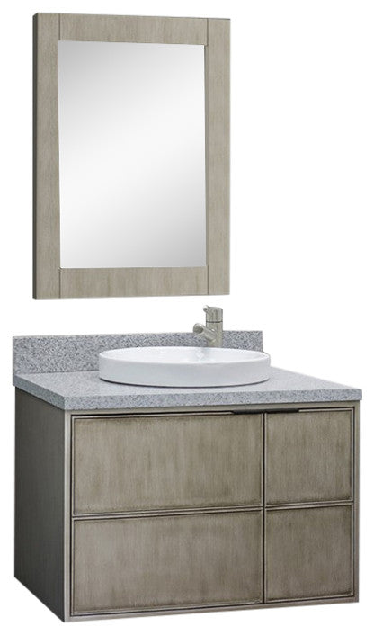 37" Single Wall Mount Vanity, Linen Brown Finish With Gray Granite Top