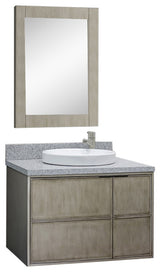 37" Single Wall Mount Vanity, Linen Brown Finish With Gray Granite Top